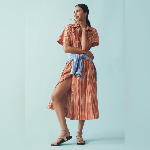 The Tobie Button-Front Pleated Shirt Dress Exquise by Anthropologie - Picture 1 of 11
